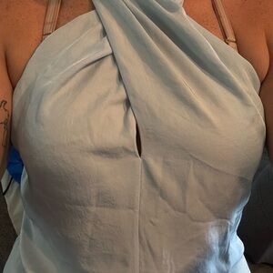 Theory Cream and Light Blue Top